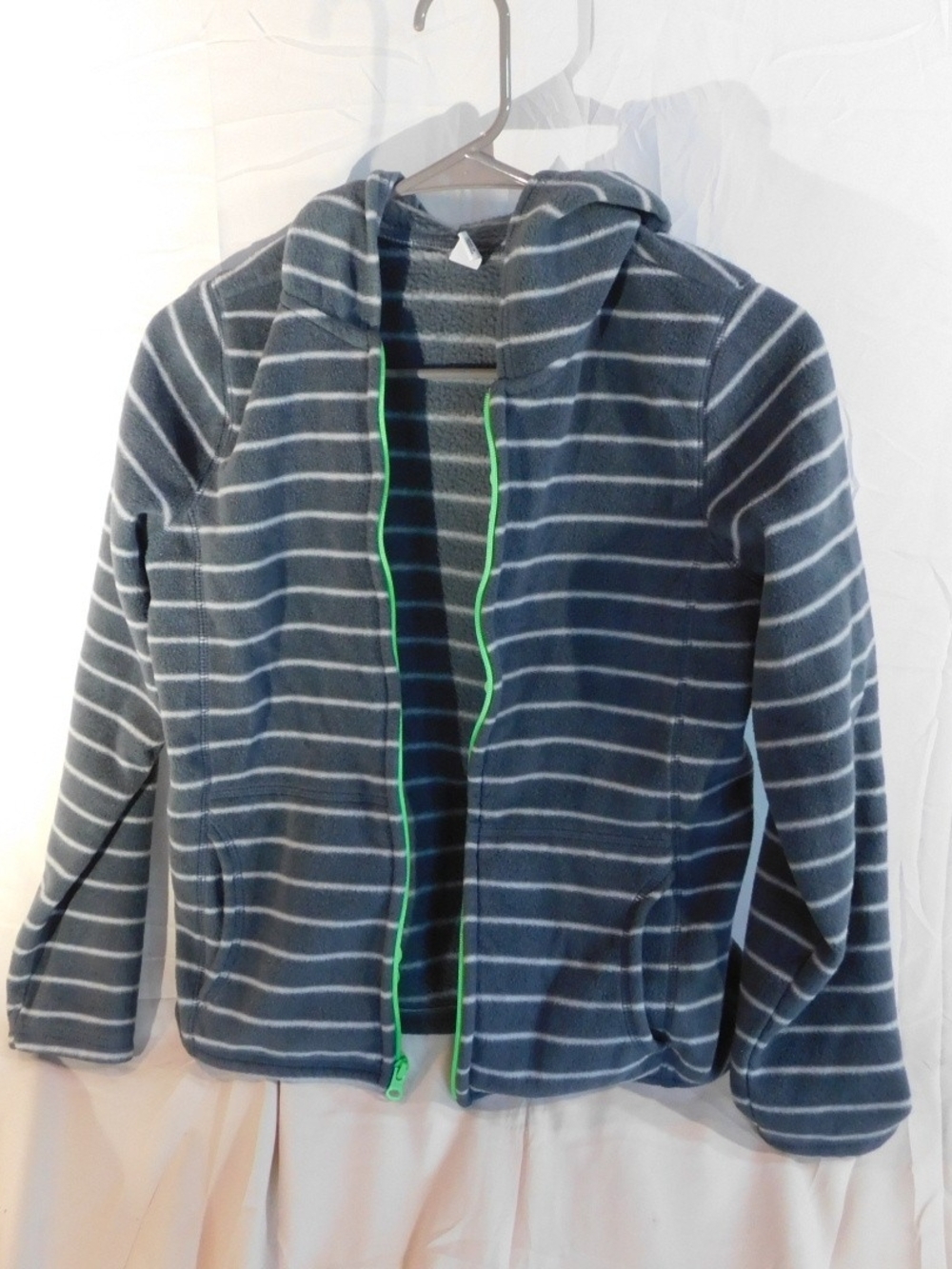 Old Navy Navy and White Striped Hooded Fleece with Green Trim